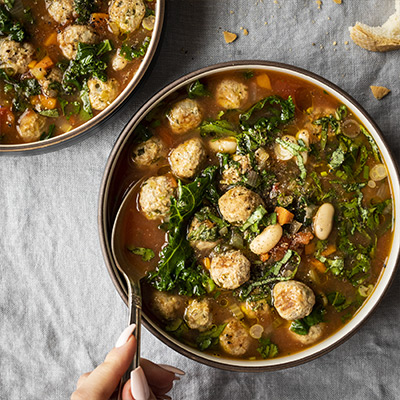 Turkey meatball soup with kale and beans