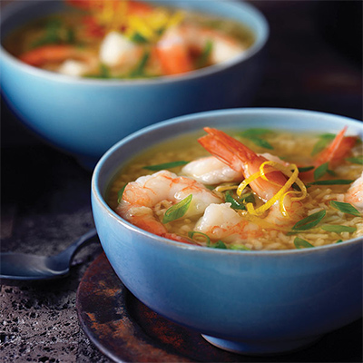 Lemon Garlic Shrimp Soup with Brown Rice