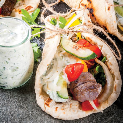 Grilled Pork Souvlakis Pitas