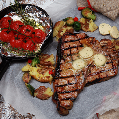 T-Bone steak with Dijon and maple butter