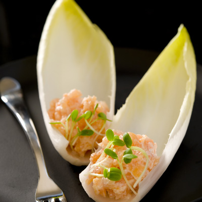 Salmon Tartare on endive leaves
