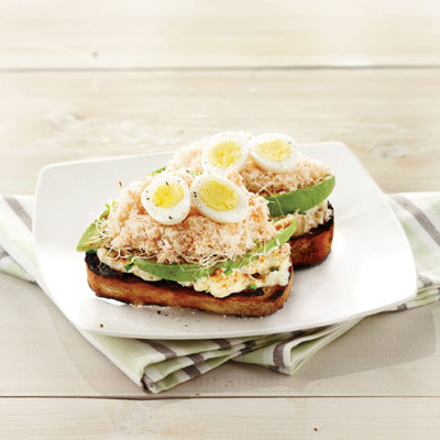 Open-faced Avocado, Crab and Quail Egg Sandwich