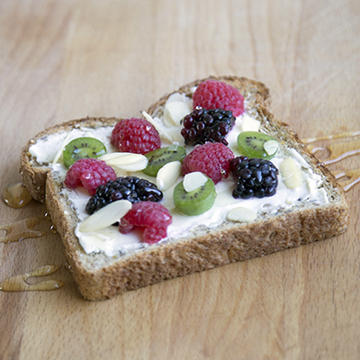 Toast with Cream Cheese, Fruits and Honey