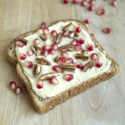 Toast with Hummus, Pomegranates and Pecans