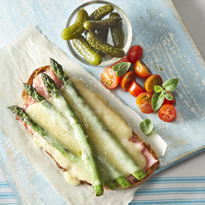 Ham, Asparagus and Havarti Cheese Open-Faced Sandwich