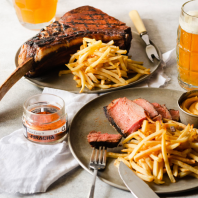 Spicy Tomahawk steak frite with sriracha aioli