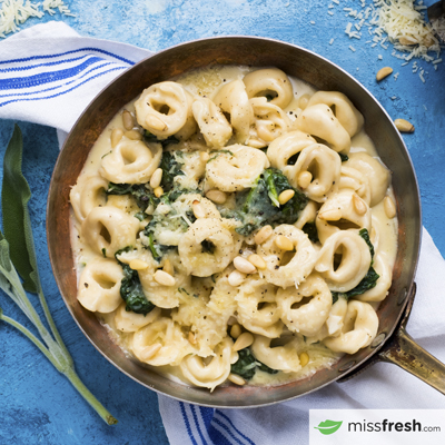 Creamy Fresh Cheese Tortellini with Spinach and Sage