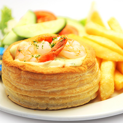 Mini vol-au-vent à la citrouille et aux crevettes